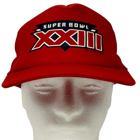 Vintage Super Bowl XXIII Trucker Hat Baseball Cap San Francisco 49ers 80s Red - Picture 2 of 13